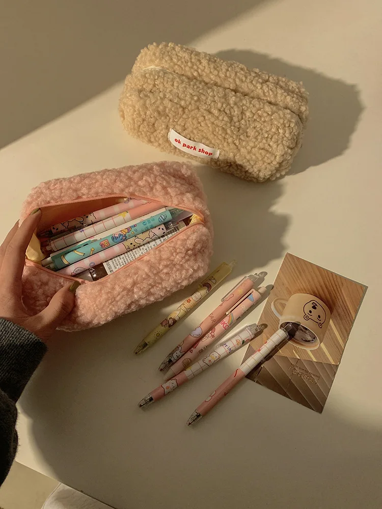 Косметичка из овечьей шерсти, плюшевая милая сумка для хранения ...