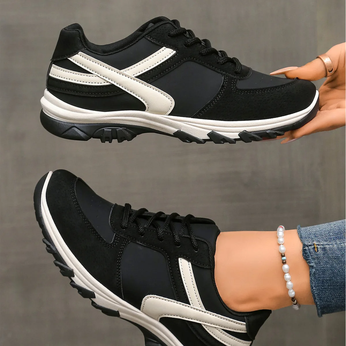 Mix Color Lace Up Sport Sneaker Women 2025 Plus Size 36-42 Thick Bottom Vulcanized Shoes Woman Non Slip Casual Running Shoes