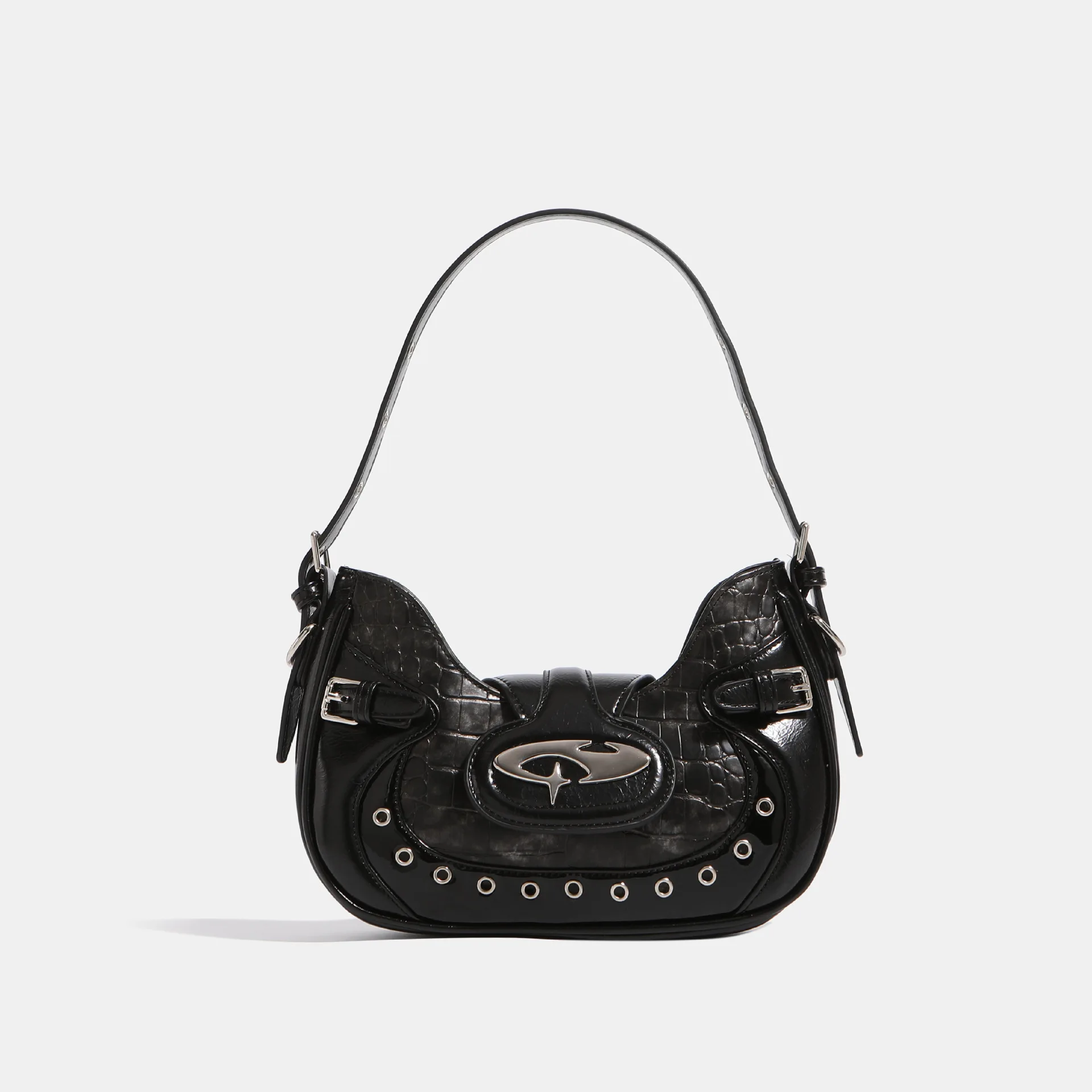 

Y2k Womens Shoulder Bag Gothic Silver Patchwork Harajuku Fashion Handbag Niche Designer Casual Cool Female Motorcycle Bag