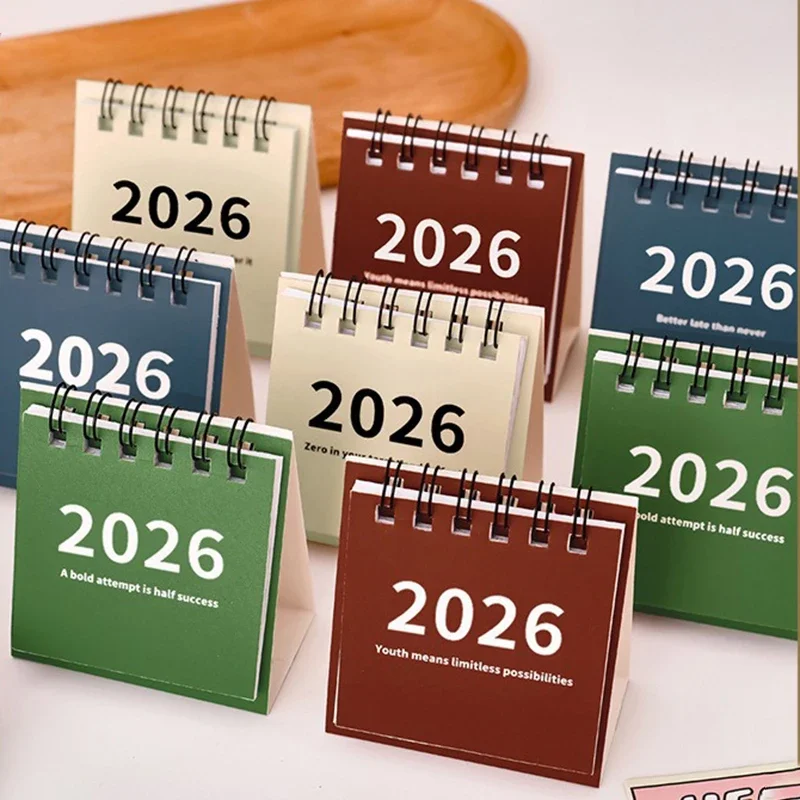 2026 Mini Simple Desk Calendar - Creative Spiral-Bound Calendar for Desktop Decoration & Office Stationery