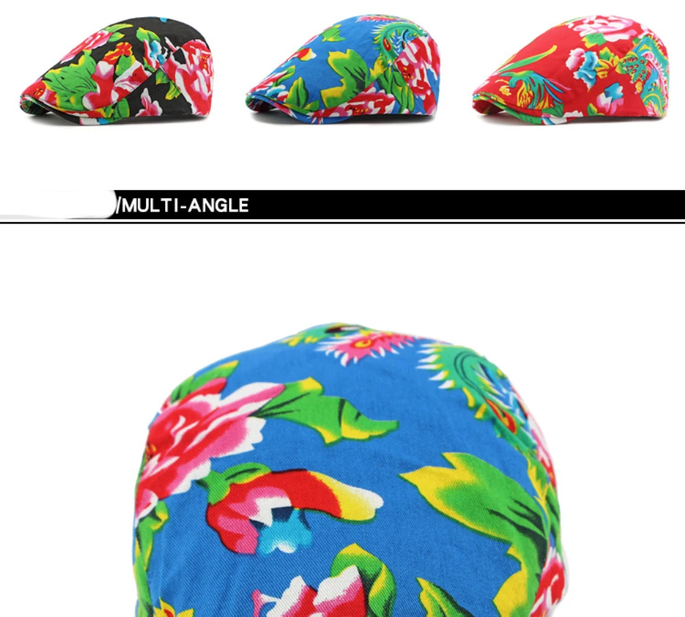 Ht4390 Baskenmütze für Männer Frauen chinesische Blumen bedruckte Baskenmütze Kappe männlich weiblich Vintage Künstler Maler Baskenmütze Hut verstellbare flache Kappe Männer – Detail 5