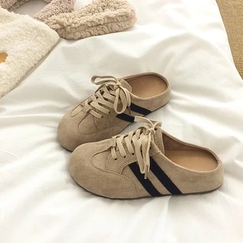 Women Elevated Wedge Suede Creeper Baotou Half Slippers Outdoor Shoes Summer New Thick Bottom Heightening Sandals Sneaker Clogs 1