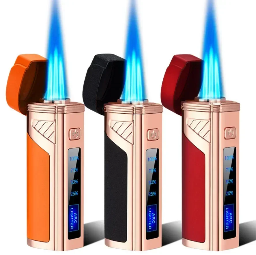 Fingerprint Touch Sensor Jet Turbo Flashlight 3 Flame USb Plasma Charging Electronic Butane Windproof Gas Lighter Gift butane gas lighter,cigarette lighter