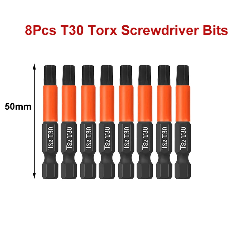 

8Pcs 50mm Torx Bit Set Magnetic Torx Screwdriver Bits 1/4 Inch Hex Shank T20 T25 T30 T40 Impact Driver Set
