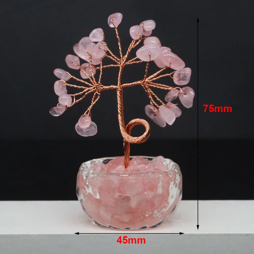 Natural Crystal Lucky Tree Copper Wire Winding Amethyst Gravel Home Office Room Feng Shui Decoration Crafts Money Trees