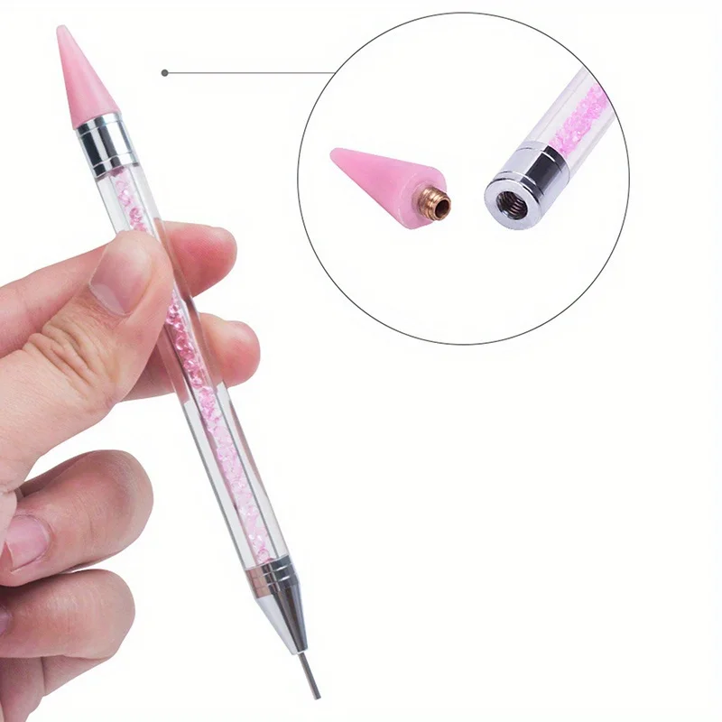 Nail Art Tools 2Pcs/Set Dual Heads Acrylic Metal Dotting Wax Pen Stainless Steel Tweezers