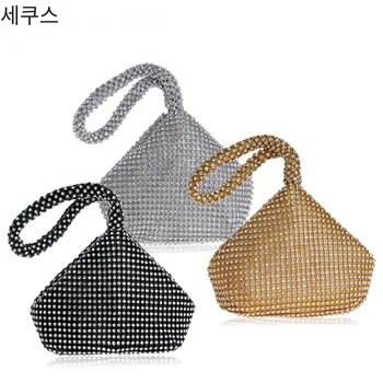 SEKUSA-라인석 여성 메탈 이브닝 클러치 백, 패션 레이디, 여성 다이아몬드 슈퍼 미니 핸드백, 웨딩 가방