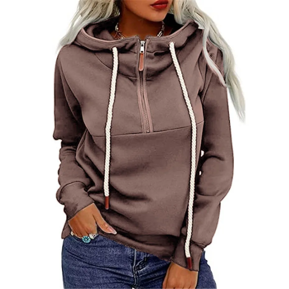 

Autumn/Winter Solid Color Drawstring Hoodie Pullover with Plush Pullover Spring/Autumn Zipper Coat
