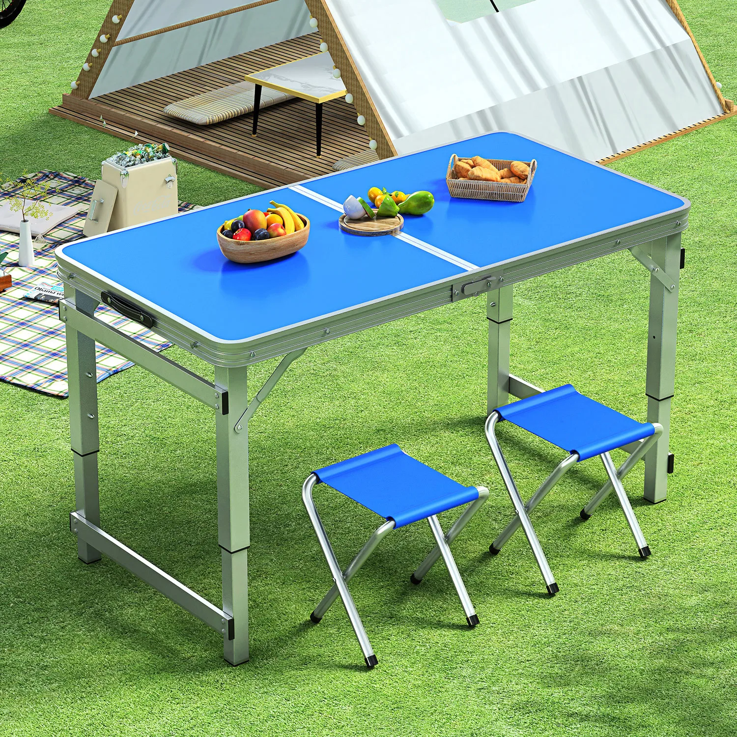 

Folding outdoor table, aluminum alloy portable picnic foldable camping table and chair set
