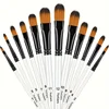 12pcs Filbert Artist Brushes with Nylon Tips - Wood Handle Professional Paintbrush Set for Acrylic, Watercolor, Gouache Painting 1