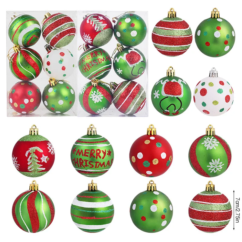 12PCS Christmas Ball Ornaments 6cm Round Plastic Hanging Glitter Elf Balls for Christmas Tree Home Decoration 2026 New Year Gift