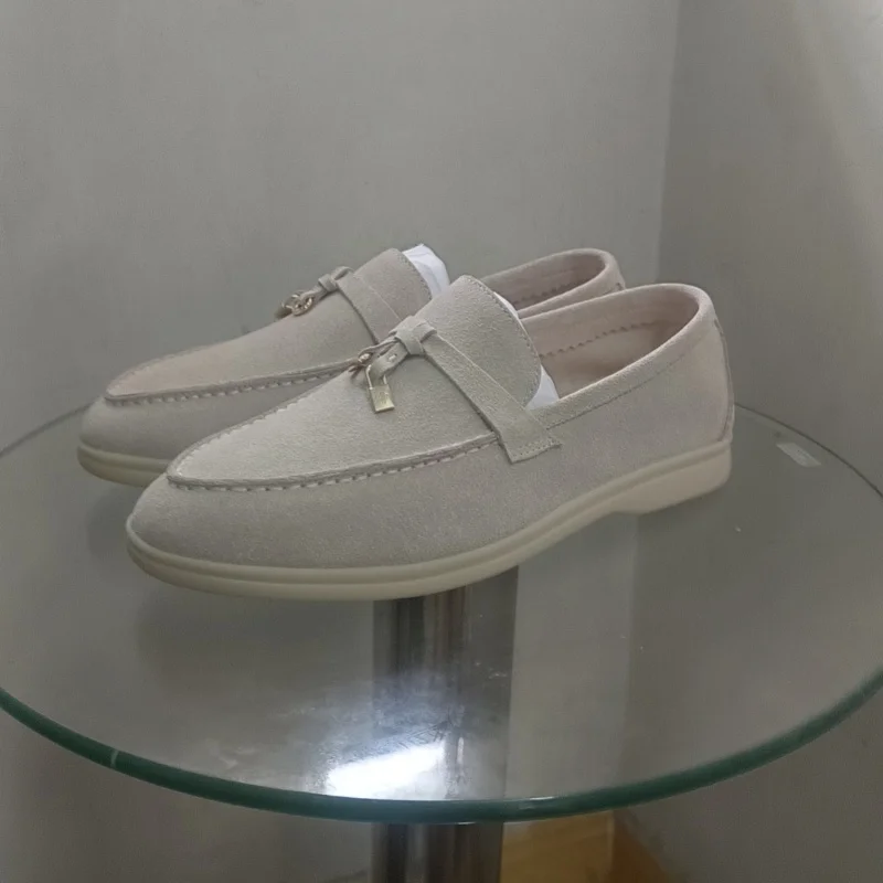 24 genuine leather tassel buckle loafers, suitable for women with flat bottomed lazy feet, versatile soft sole cashmere shoes