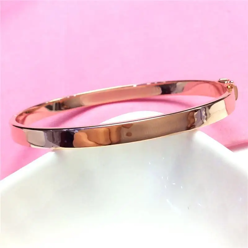 

585 Purple Gold Plated 14K Rose Gold Glossy Wide Bracelet for Women Fashion Simple Fresh Wedding Engagement High Jewelry