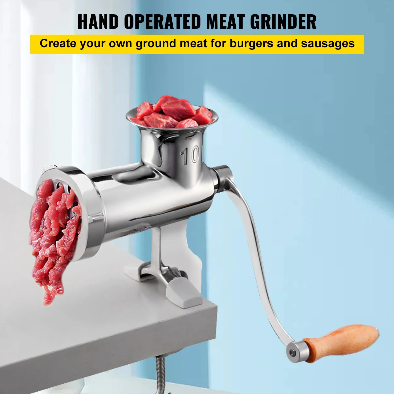 SucceBuy Manual Meat Grinder 304 Stainless Steel Hand Meat Grinder with Steel Table Clamp Meat Mincer Sausage Maker 2