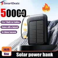 50000mAh High Capacity Solar Power Bank Built Cables Solar Charger 2 USB Ports External Powerbank Portable LED Light Powerbank 1