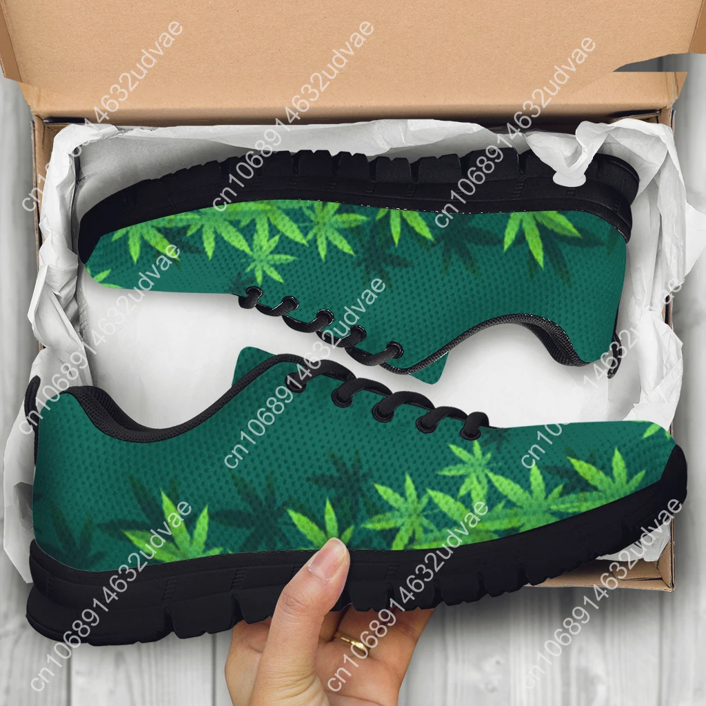 Spring Autumn Soft Warm Flat Shoes Green Weed Leaves 3D Printed Women Casual Sneakers Lace up Footwear Zapatillas