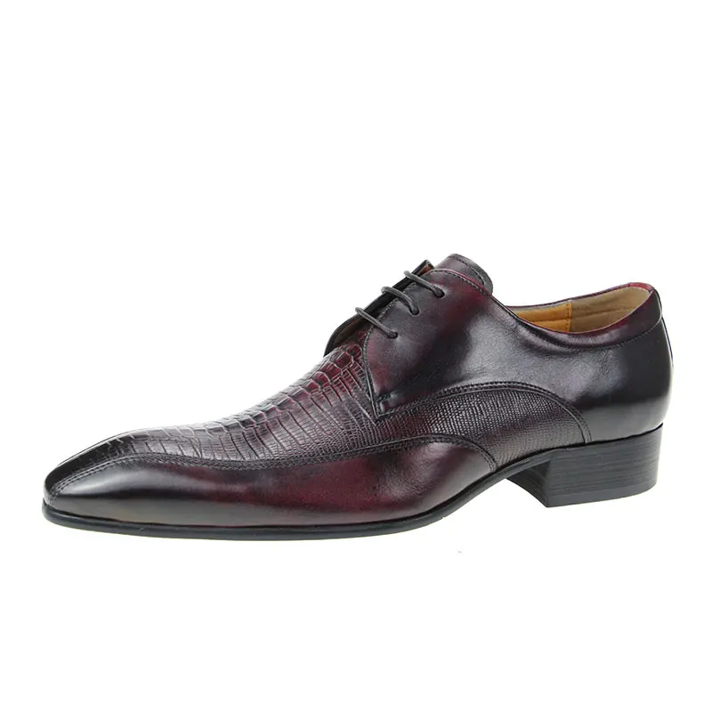 Derby Leather Wedding Shoes Genuine Pointed Adult Lace-up Formal Men's Genuine Leather summer breathable comfortable