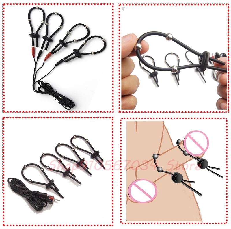 Electro Sex Toys Electric Sex Toys E-stim Penis Ring Glans Testicle Loops Massage Electric Shock Bdsm Cock Sheath Ball Stretcher for Men Host Cable