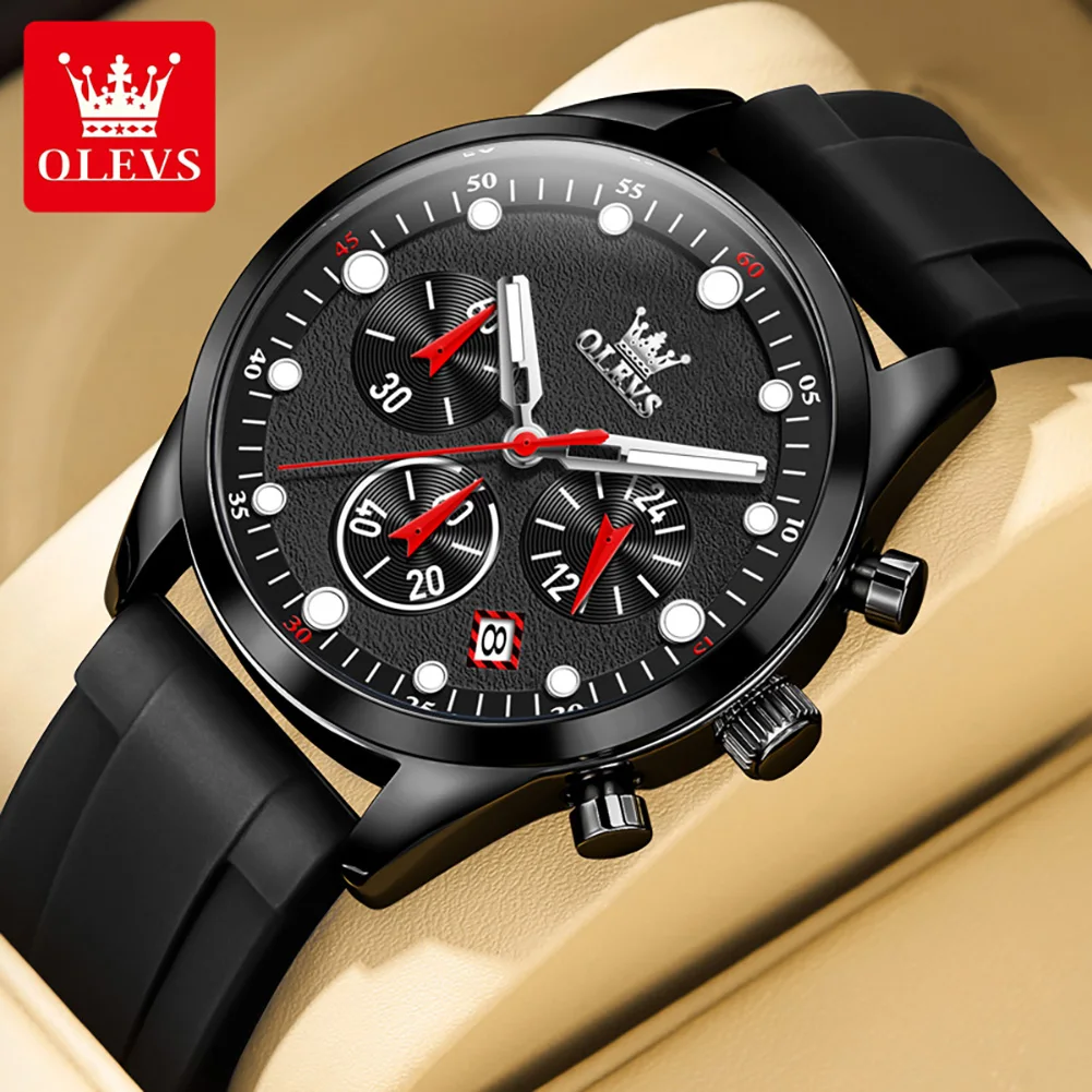OLEVS Brand Fashion Chronograph Quartz Watch for Men Sports Silicone Strap Waterproof Luminous Mens Watches Relogio Masculino