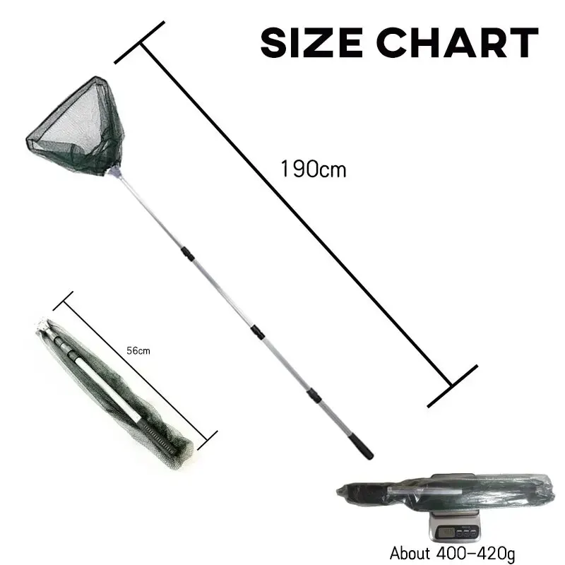 Filet pêche télescopique 190cm aluminium - Épuisette pliable pour carpes et pêche à la mouche légère