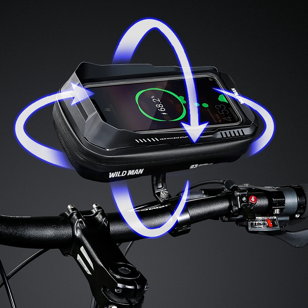 WILD MAN Bicycle Bag 0.6L Mountain Bike Hard Shell Handlebar Bag Touch Screen Waterproof Quick Release for MTB Bike Motorcycle