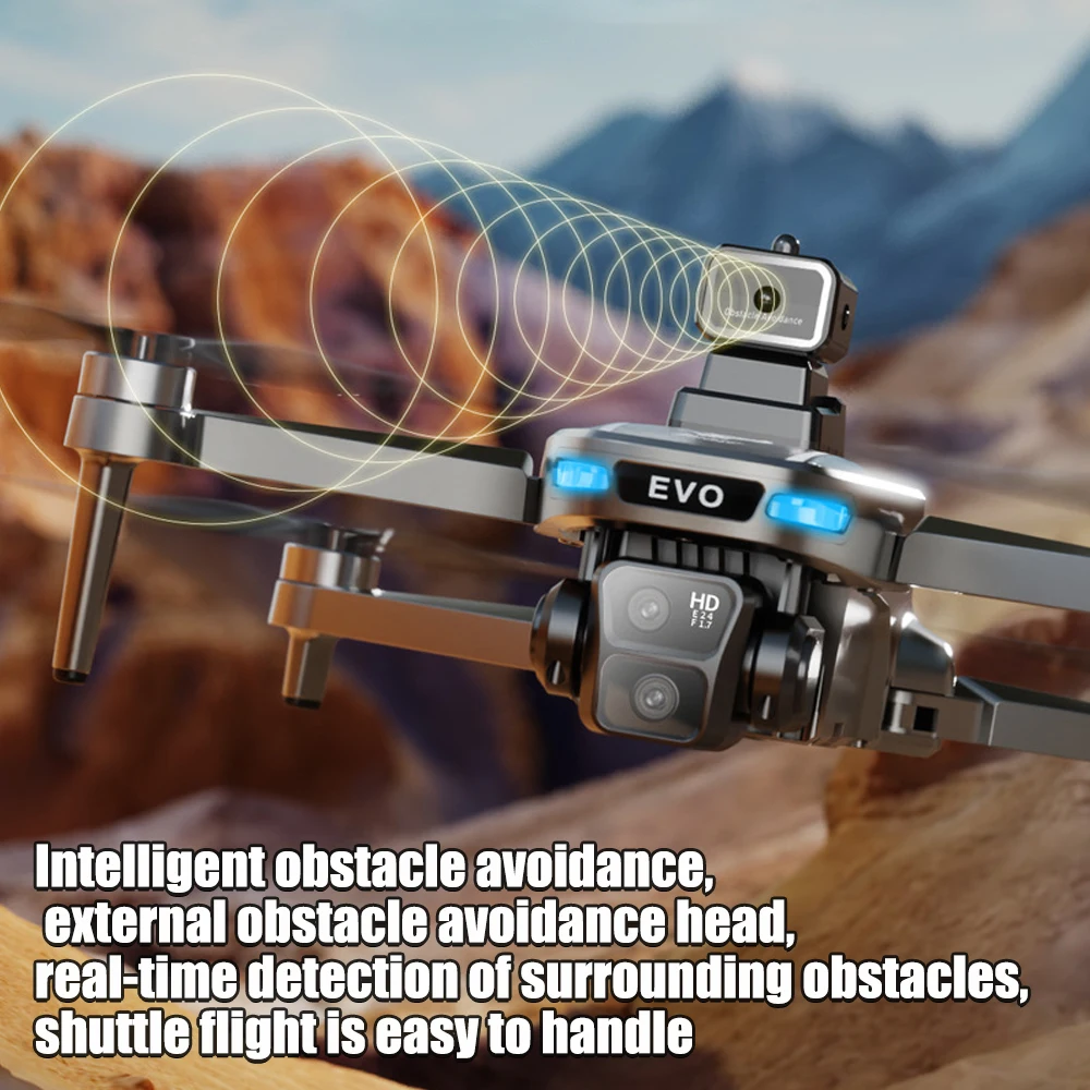 Vue du drone SG901 MAX en vol, capteurs d'évitement d'obstacles en action.