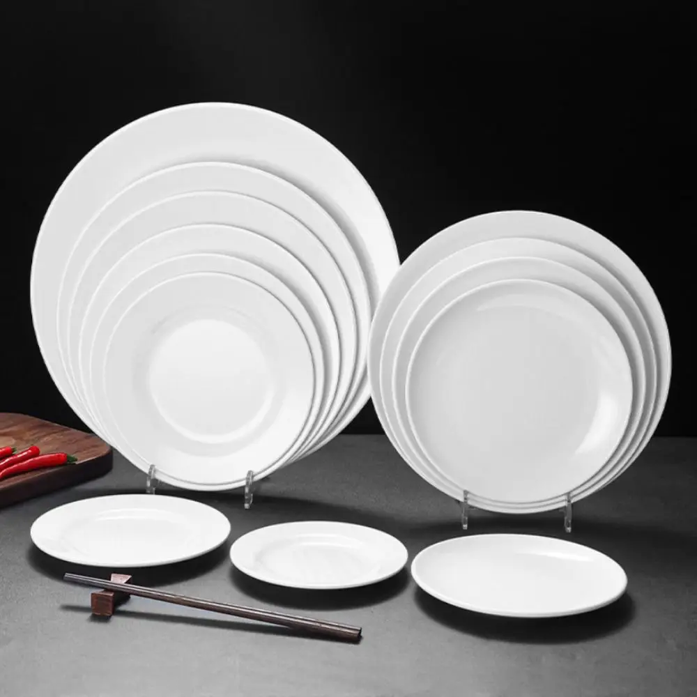 Tableware Round Melamine White Dish Fall-resistant Unbreakable White Disc Imitation Porcelain Durable Dinner Plate Dessert