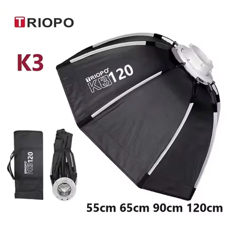 Triopo k3 série 55cm 65cm 90cm 120cm configuração rápida octagon softbox montagem bowens para godox aputure sokani estúdio led luz de vídeo