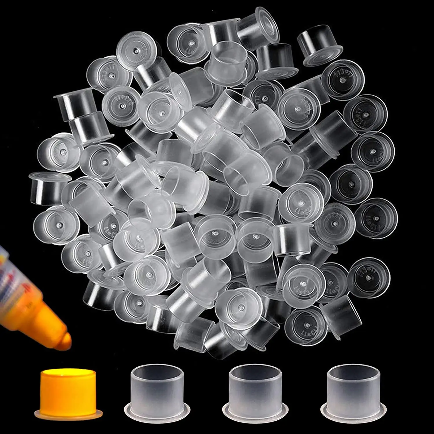 1000pcs Plastic Tattoo Ink Cups Caps 17mm 14mm 11mm Clear Self Standing