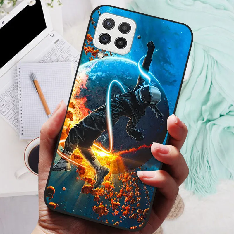 Black Silicone Soft Case with Lion and Wolf Design - Protective Shell for Samsung Galaxy A22/A22s 5G