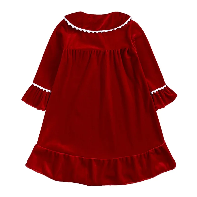 Baby Girls Dress Christmas Children's Clothing Red Velvet Nightgown Bathrobes Kids Warm Soft Sleepwear Pajamas
