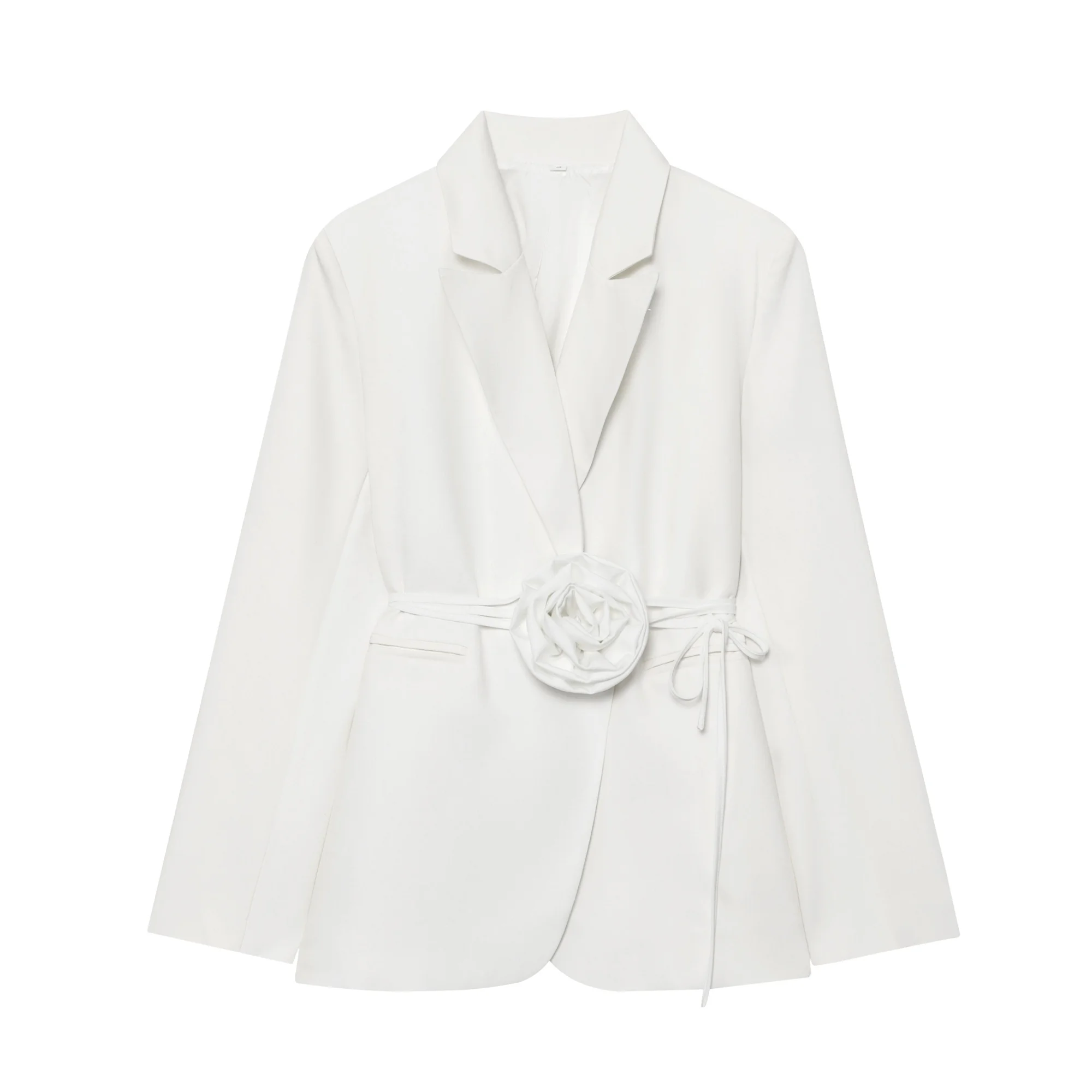Women Blazer Jacket Coat Women's Autumn Suit Jackets With Lapel 3Dimensional Flower Tie At Waist Cinched Waist Commuter Top