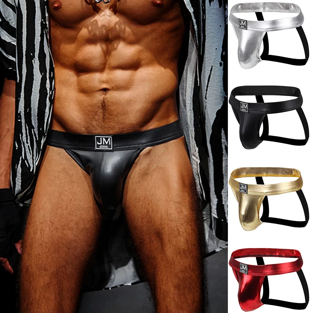 

Faux Leather Jockstrap Thongs Men Sexy Gay Open Back Underwear Penis Pouch Sissy Thong Lingerie Breifs Cueca Tangas Slip Panties