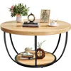 31.5" Round Coffee Table,  2-Tier Coffee Tables for Living Room,  Small Wood Coffee Table with Storage 6