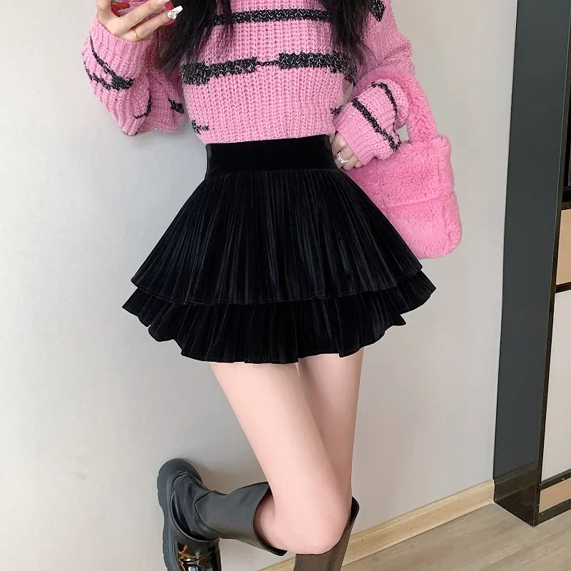 ★韓国人気★DELIGHT J★CREAM VELVET SHIRRING SKIRT LEGGINGS Women Elegant High Waist Package Hip Pencil Skirts Korean