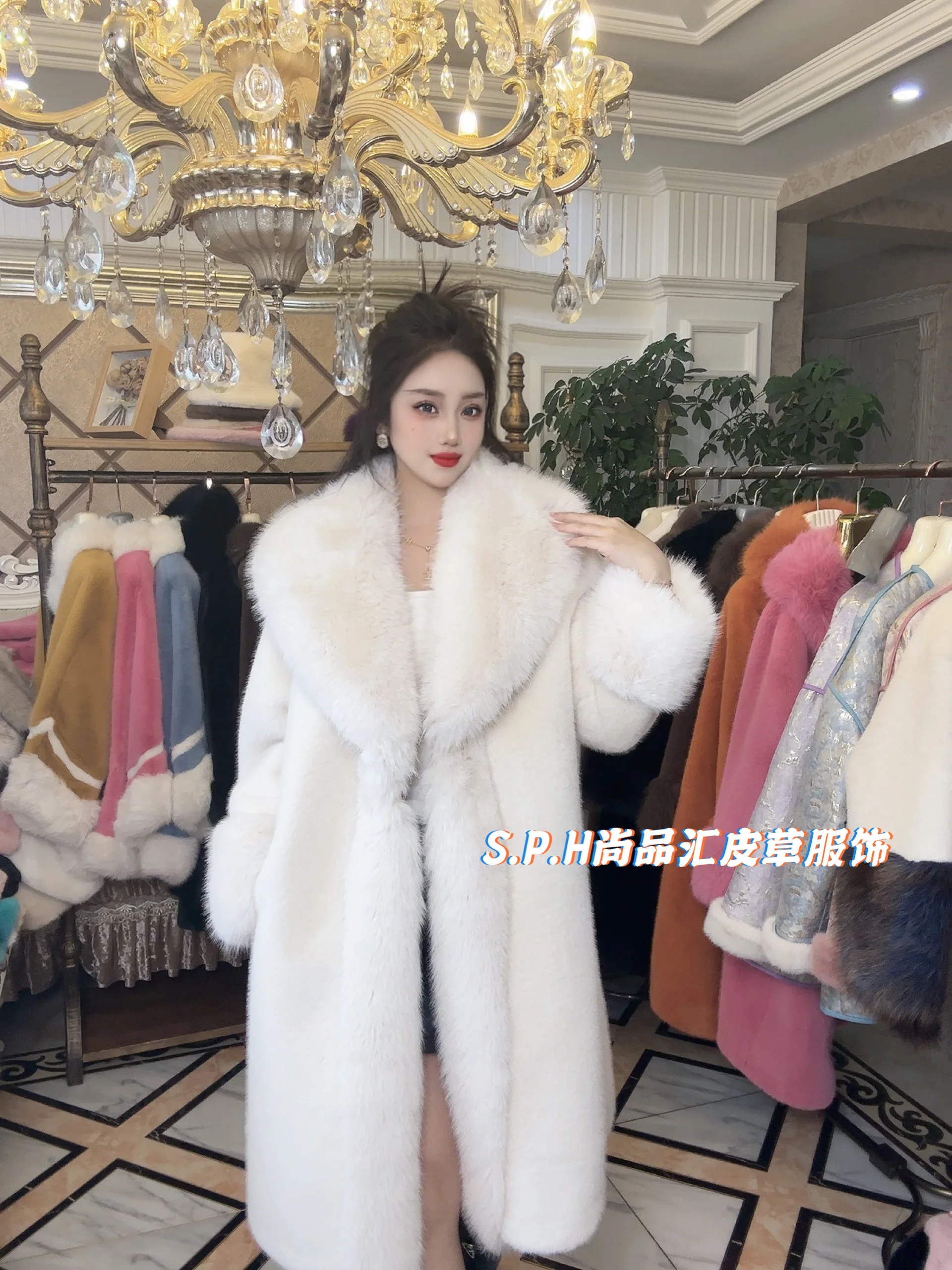 Fox Fur Long Placket Thickened Faux Fur Coat for Women Winter New Ladies Fashion with Big Fur Collar Slimming Marten Overcoats