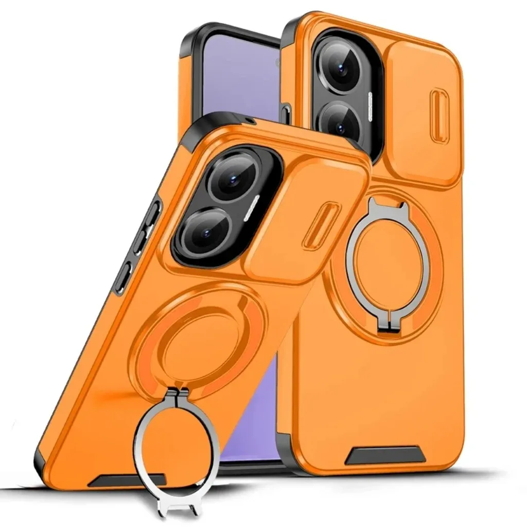 Shockproof Armor Phone Case with Magnetic Ring Holder and Kickstand - Hard PC Protective Cover