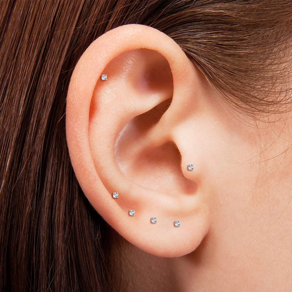 2mm Flat Screw Back Cubic Zirconia Earrings