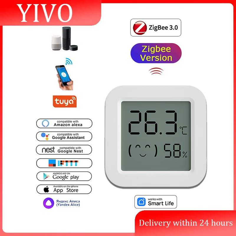 חיישן טמפרטורה ולחות Tuya Zigbee 3.0 עם שלט APP לשליטה מרחוק באמצעות Smart Life לבית חכם עובד עם Yandex Alexa