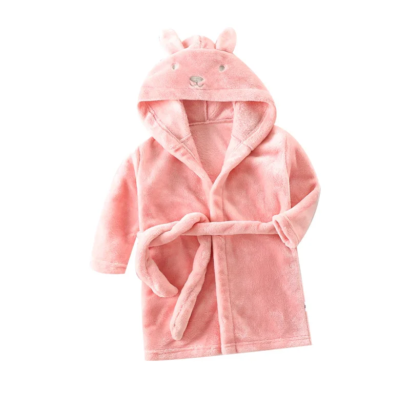 Personalized Autumn Winter Kids Hooded Bathrobe Baby Bath Robes Boys Girls Cartoon Rabbit Flannel Pajamas Long Sleeve Bathrobe
