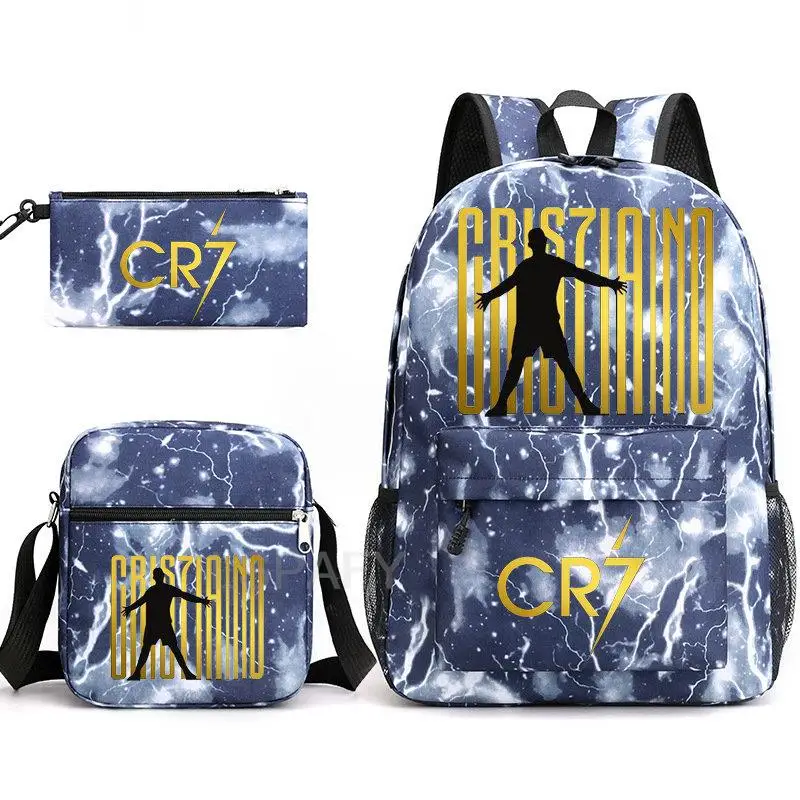 Mochila De Fútbol CR7 para hombre y mujer, de 3 piezas para ordenador portátil morral, Oxford, sólido, para escuela secundaria, adolescentes,