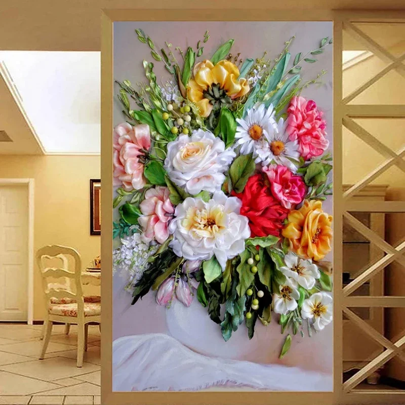 Personalizado Entrada Decoração Mural Papel de Parede Pintura a Óleo de Vaso Floral Sala de Estar Corredor Backdrop Papel de Parede Estilo Europeu Tamanho