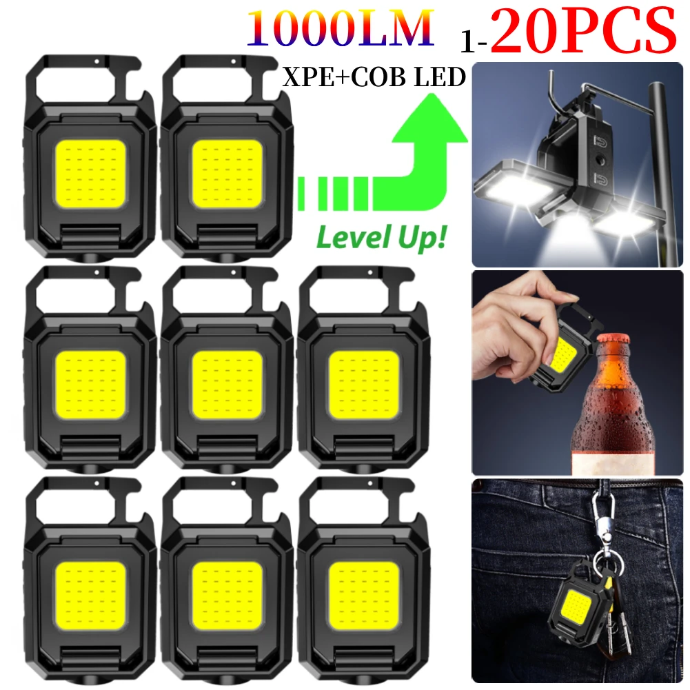 미니 LED 손전등 키체인 라이트 더블 COB 조명, USB 충전식 작업 조명, 낚시 랜턴, 자석 내장 배터리