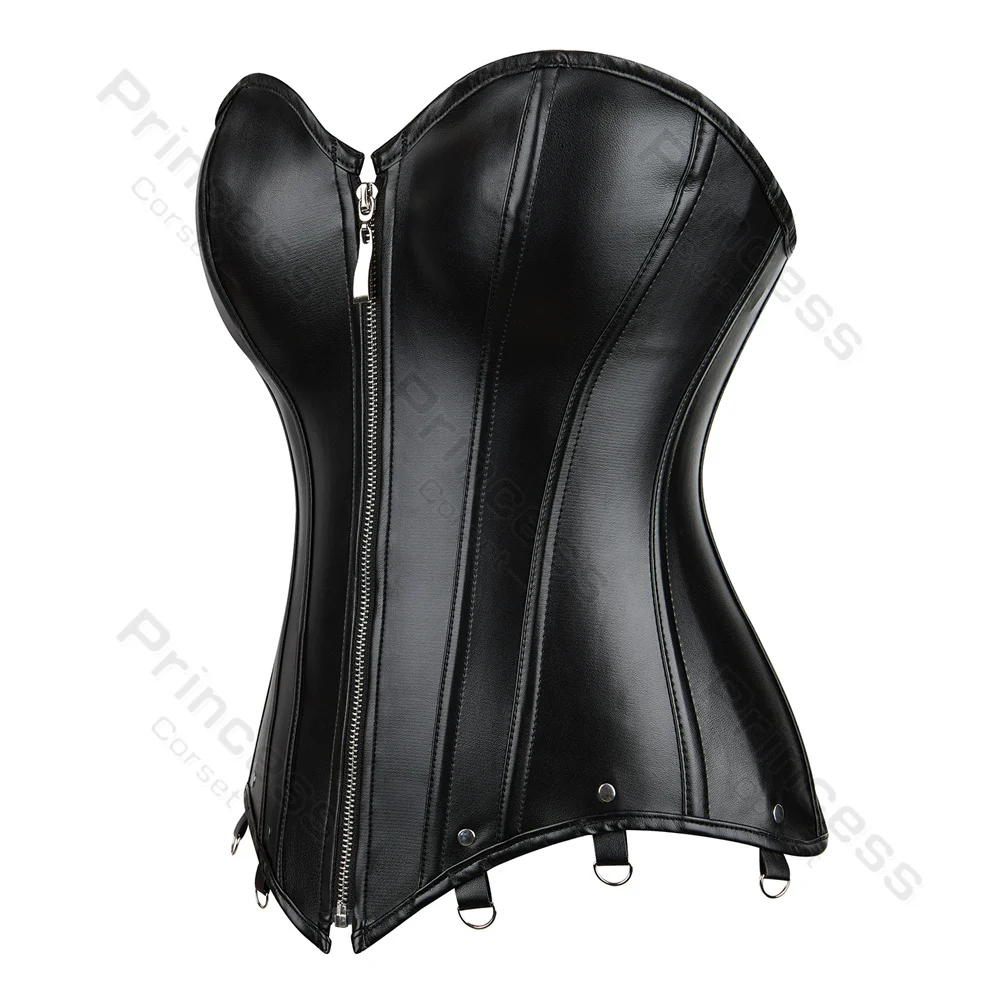 Corsetto In Vera Pelle Aluscious Nero – Gotico, Biker, Taglia 3XL Con Stecche