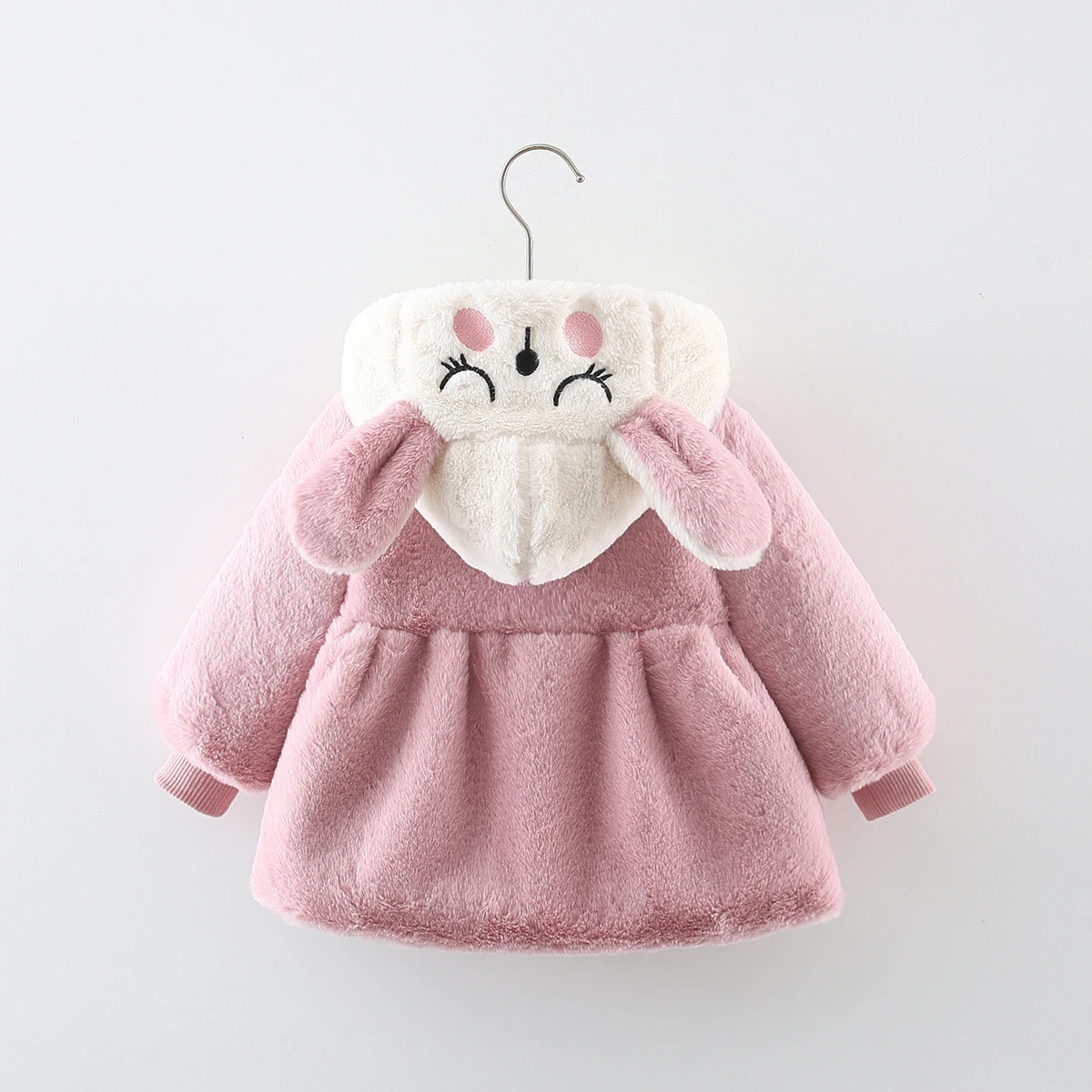 Winter Girls' Thickened Coat Plush Hooded Newborn Baby Jacket Rabbit Embroidered Baby Girl Cotton Coat Delivery Of Bags