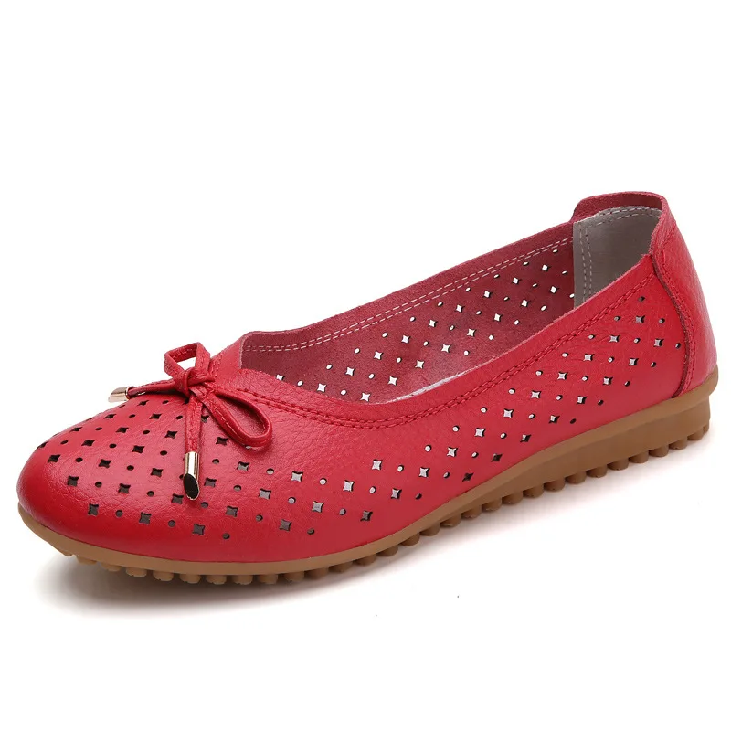 2022 summer Women Cutouts Genuine Leather Mom Shoes Comfortable Flats Nurse Casual slip-on ballet flat loafers size 35-42 
