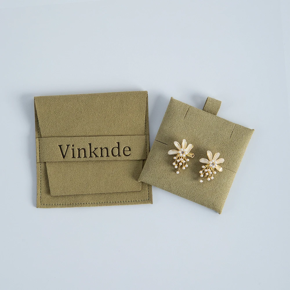50er-Set Schmuckbeutel aus Mikrofaser mit Einlage, Karte, individuellem Logo, Wildleder-Umschlagklappe, Geschenktaschen für Halsketten, Ohrringe, Armbänder – Detail 14