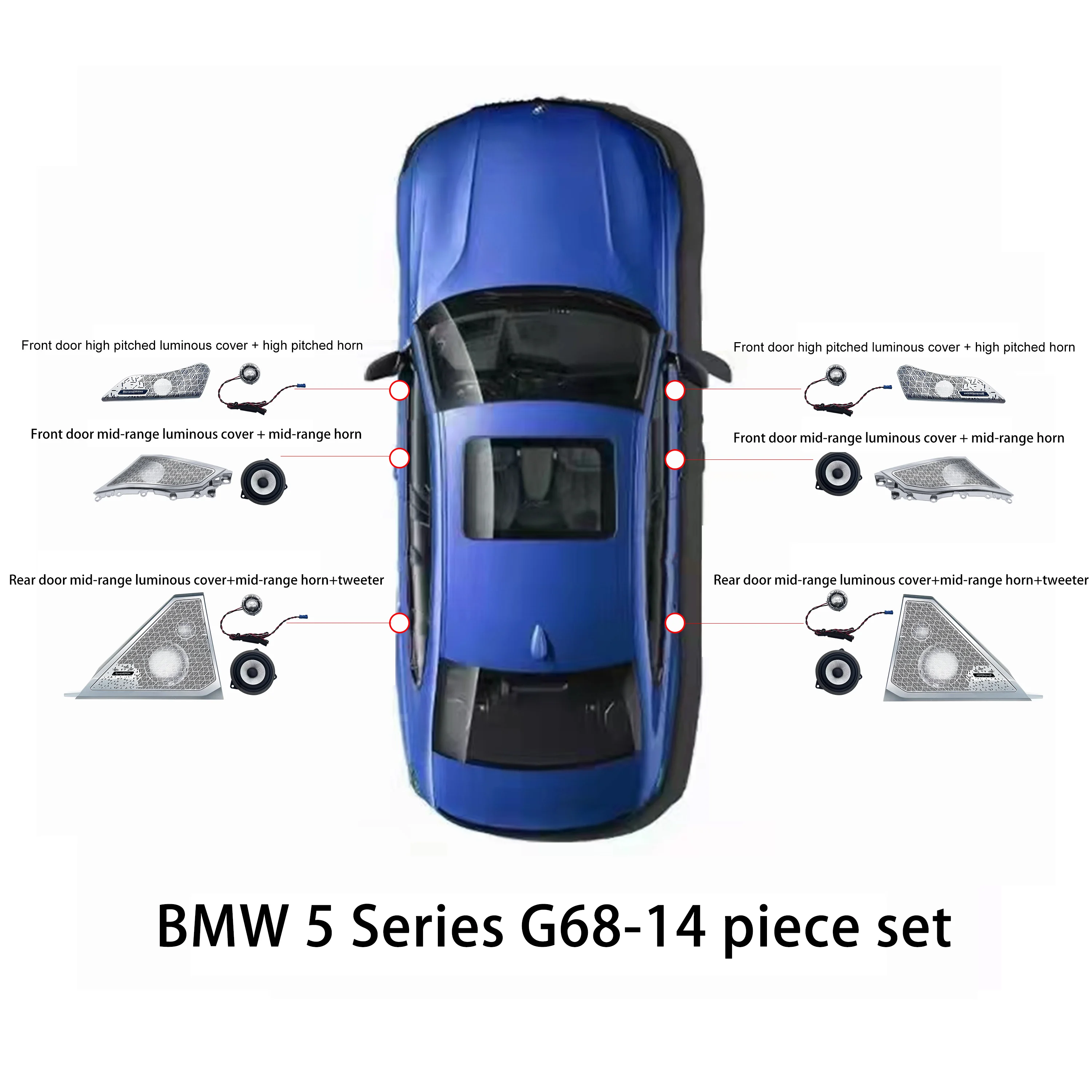 Ouchuangbo LED 금속 스피커 커버, 530Li G60 2024 장식 램프, 자동차 문짝 경적 트림 패널 조명 키트, 하우징 사운드