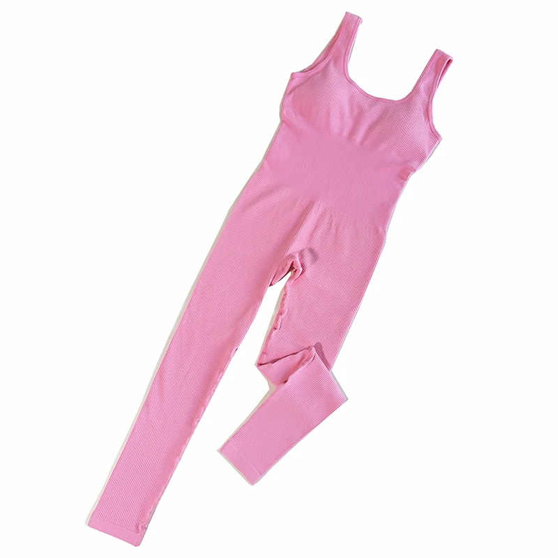 Yoga Jumpsuit Women's Yoga Set One-piece Sports Romper With Chest Pad Fitness Bodysuit Gym Seamless Ribbed Workout Sportswear,women sports suits