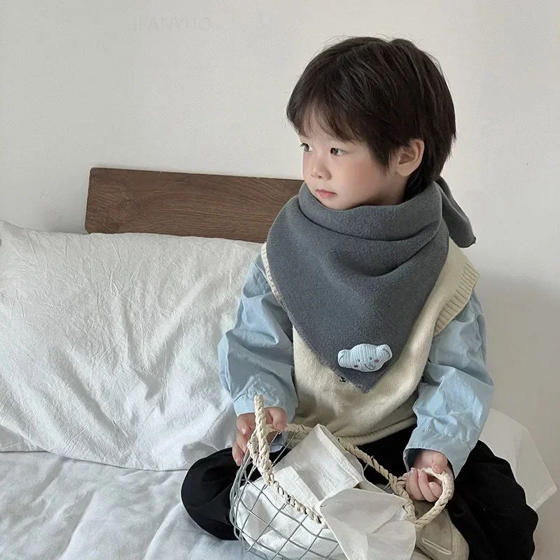 Children Cartoon Square Scarves Boys Girl Infant Winter Outdoor Windproof Warm Neckerchief Sweet Cute Korean Baby Clothing Scarf
